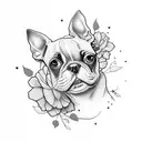 flowers with Boston terrier tattoo design idea