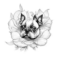 flowers with Boston terrier tattoo design idea