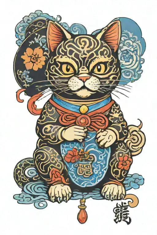 maneki neko omamori ofuda protection talisman tattoo design idea