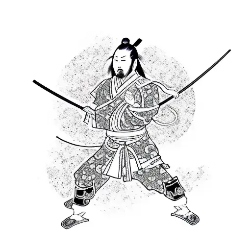 Silhouette of a Samurai kneeling on a black line commiting seppuku with red cherry blossom flowers instead of blood tattoo design idea