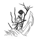 Silhouette of a Samurai kneeling on a black line commiting seppuku with red cherry blossom flowers instead of blood tattoo design idea
