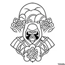 Silhouette of a Samurai kneeling on a black line commiting seppuku with red cherry blossom flowers instead of blood tattoo design idea