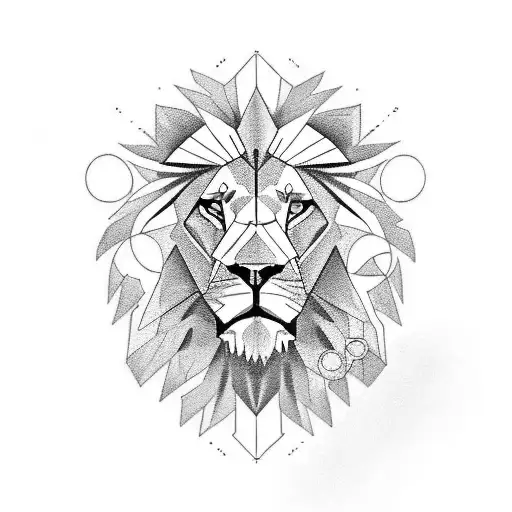 A geometric lion tattoo inspired by engineering blueprints, incorporating elements of the Spurs football club crest tattoo design idea