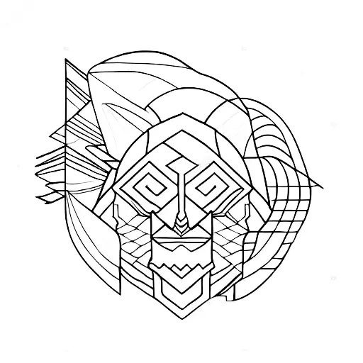 adear face in front of a simple linework of mountains tattoo design idea