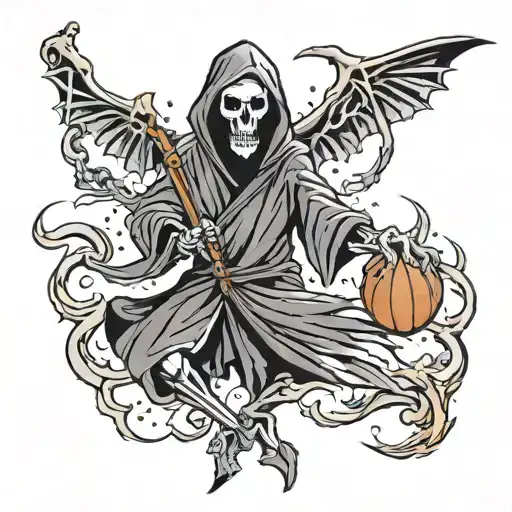 grim reaper wkth a basketball  tattoo design idea