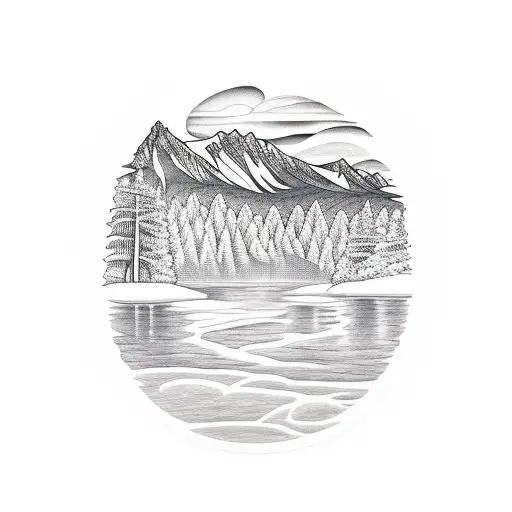 lake with Appalachian mountains  tattoo design idea