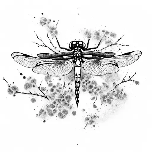 dragonfly death pain blood ink splatter cherry blossom tattoo design idea