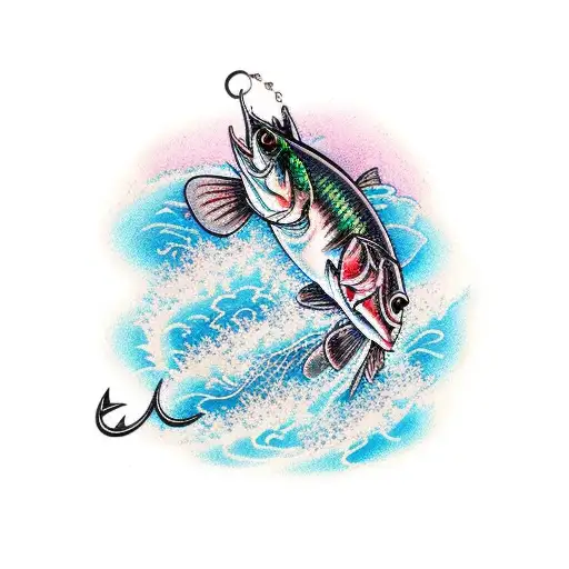An intricate fishing lure surrounded by swirling water  tattoo design idea