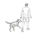 a man walking his dog near a river tattoo design idea