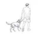 a man walking his dog near a river tattoo design idea