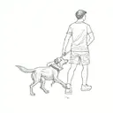 a man walking his dog near a river tattoo design idea