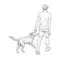 a man walking his dog near a river tattoo design idea