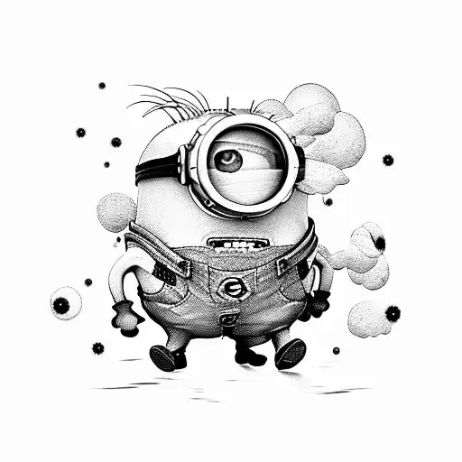 Minion riding a rocket ship surrounded by a galaxy of blooming flowers tattoo design idea