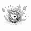 Minion riding a rocket ship surrounded by a galaxy of blooming flowers tattoo design idea