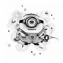 Minion riding a rocket ship surrounded by a galaxy of blooming flowers tattoo design idea