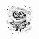 Minion riding a rocket ship surrounded by a galaxy of blooming flowers tattoo design idea