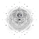 Moon made of intricate floral patterns with a Minion silhouette gazing at it tattoo design idea