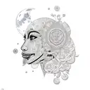 Moon made of intricate floral patterns with a Minion silhouette gazing at it tattoo design idea