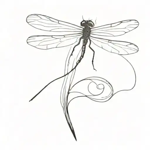 A tiny, detailed dragonfly, no larger than an inch sitting or landing on A minimalist outline of an onion or a single on tattoo design idea