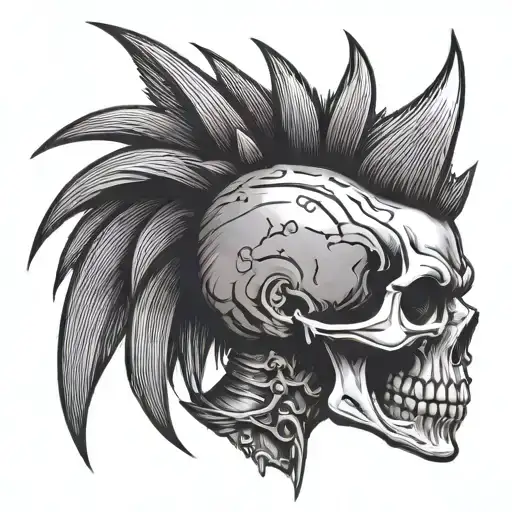 Punk skull with mohawk hairstyle tattoo design idea