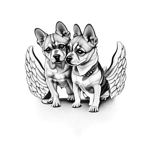 twin boys dog angel tattoo design idea