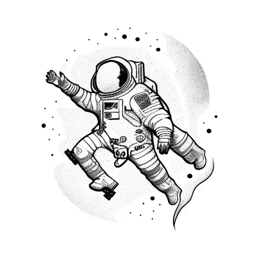 Astronaut walking a dog in space tattoo design idea