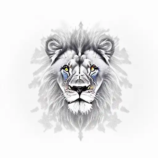 lion face half angry half calm tattoo design idea