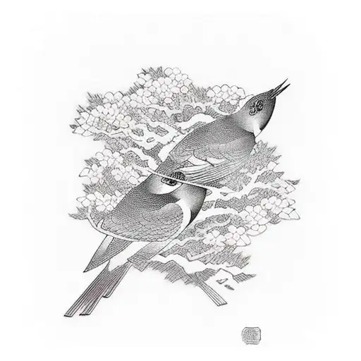 mitani toshuku birds,  suminagashi, sleave tattoo design idea