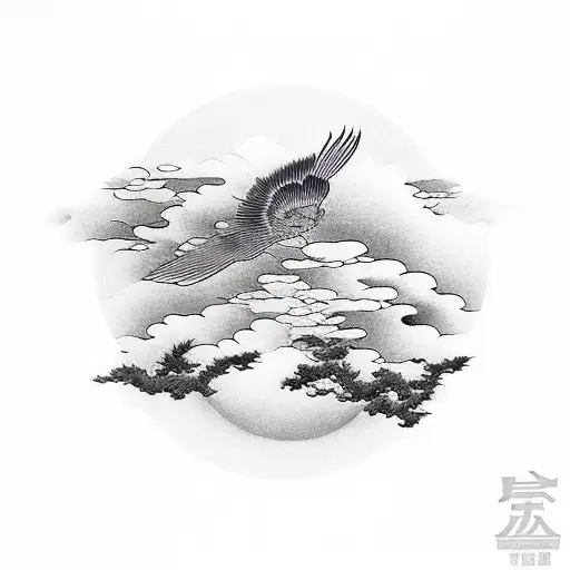 Japanese armsleave, mitani toshuku birds, blackwork, clouds,  suminagashi tattoo design idea