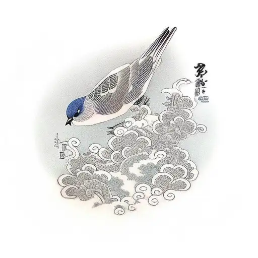 mitani toshuku birds,  suminagashi tattoo design idea