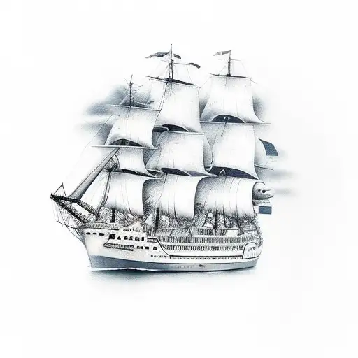 burning ship tattoo design idea