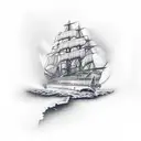 burning ship tattoo design idea