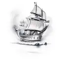 burning ship tattoo design idea
