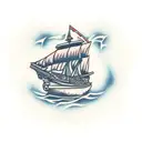 burning ship tattoo design idea