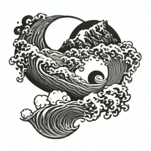 Yin Yang mountains ocean wave tattoo design idea