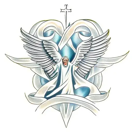 Bold christian cross with angel wings.  Add white cancer ribbon in the middle tattoo design idea
