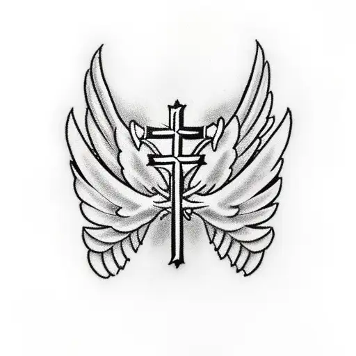 Bold cross with wings.  Add white cancer ribbon in the middle tattoo design idea