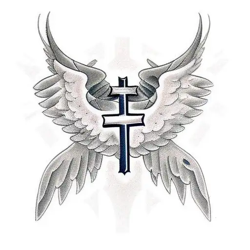 Bold christian cross with wings.  Add white cancer ribbon in the middle tattoo design idea
