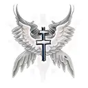 Bold christian cross with wings.  Add white cancer ribbon in the middle tattoo design idea