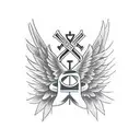 Bold christian cross with wings.  Add white cancer ribbon in the middle tattoo design idea