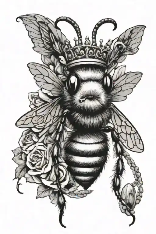 queen bee wearing crown adorned tattoo design idea