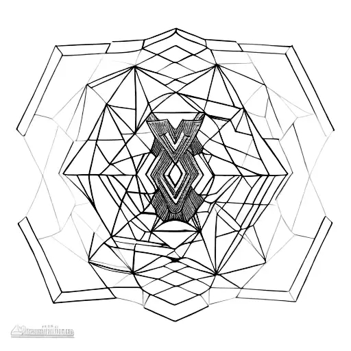 A black-grey tattoo of a geometric labyrinth inspired by the myth of Theseus and the Minotaur tattoo design idea