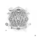 A black-grey tattoo of a geometric labyrinth inspired by the myth of Theseus and the Minotaur tattoo design idea