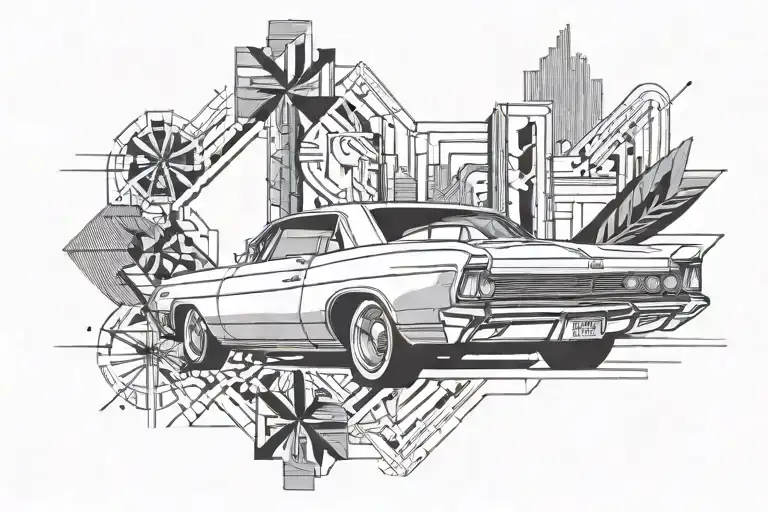 Create a geometric design inspired by the sleek lines of a 1964 Buick Rivera tattoo design idea