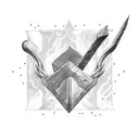 Thor's hammer with lightning, done in black and white, using a straight scar on my arm as the handle of the hammer tattoo design idea