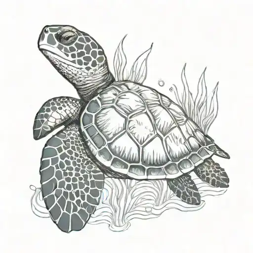 Sea Turtle underwater 7cm 10cm tattoo design idea