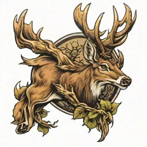 whitetail buck and bow hunting scene tattoo design idea