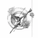 hunger games bow and arrow with flowers  tattoo design idea
