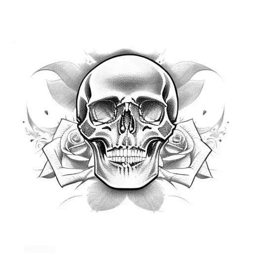 rose skull gun  tattoo design idea