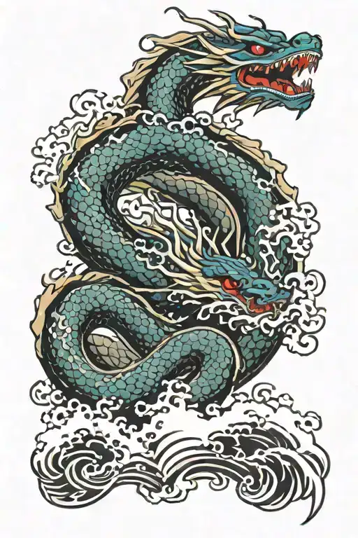 dragon wave yakuza tattoo design idea